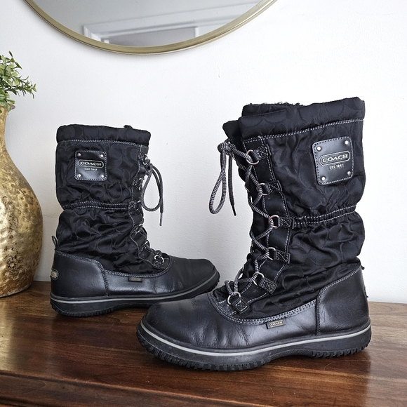 Coach Y2K Black Signature Winter Snow Boots Faux Fur Lined Women’s Size 8B - Picture 1 of 16